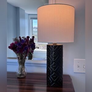 Modern Black Ceramic Table Lamp with White Shade